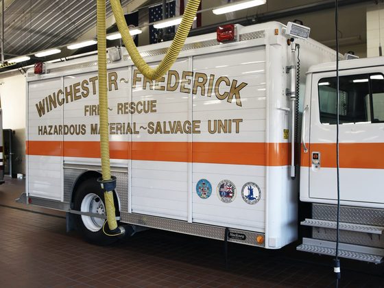 A hazardous materials rescue and salvage unit in a station bay